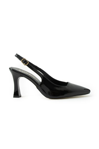 LUXEON Women's Black Patent Leather Pointed Toe Back Strap Stiletto Heel Open Daily Elegant Comfortable Heeled Shoes