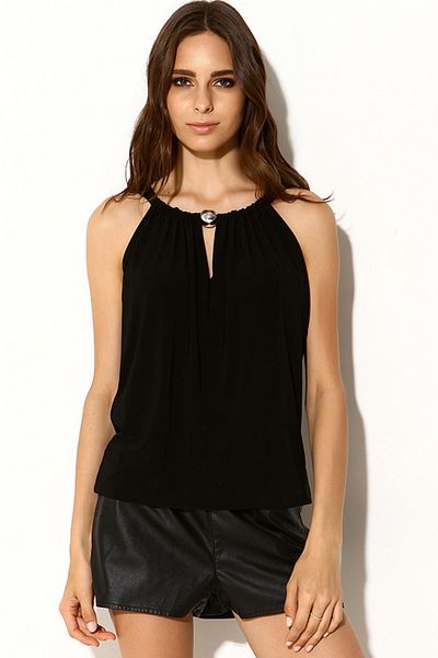 Laranor Black Collar Lacing Design Bead Accessory Detail Blouse Day Night Elegance 24L7570