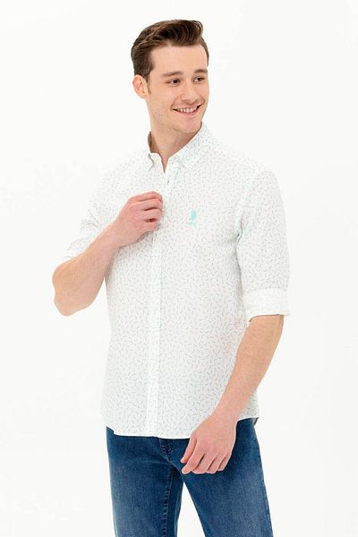 U.S. Polo Assn. Πλεκτό μακρυμάνικο πουκάμισο με κανονική εφαρμογή σε χρώμα μέντας