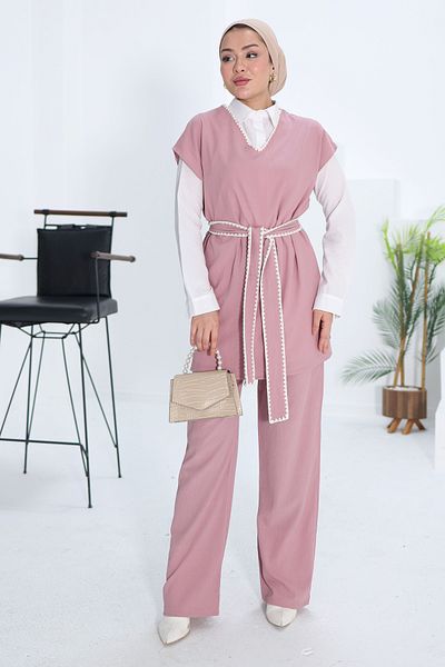TOFİSA Embroidered Double Suit Rose - 13290