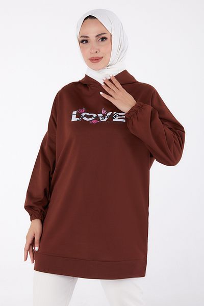 TOFİSA Printed Sweatshirt Brown - 13330