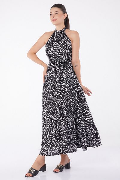 TOFİSA Rochie cu mâneci raglan cu model neagră - 13265