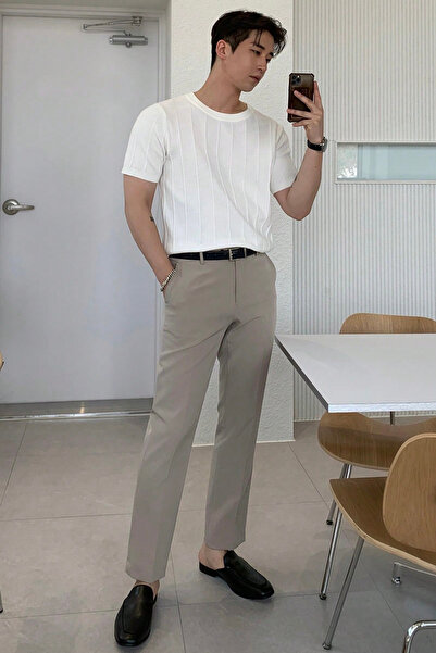 COOL TARZ Λευκό ανδρικό πλεκτό μπλουζάκι με στρογγυλό γιακά