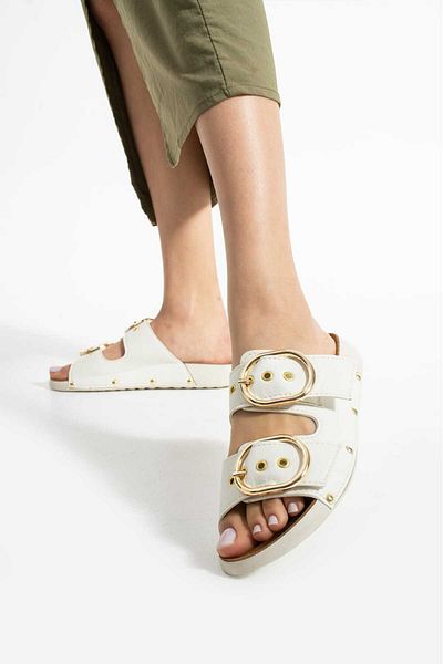 Moda Amour Lily White Sports Gold Buckle Women's Sandals