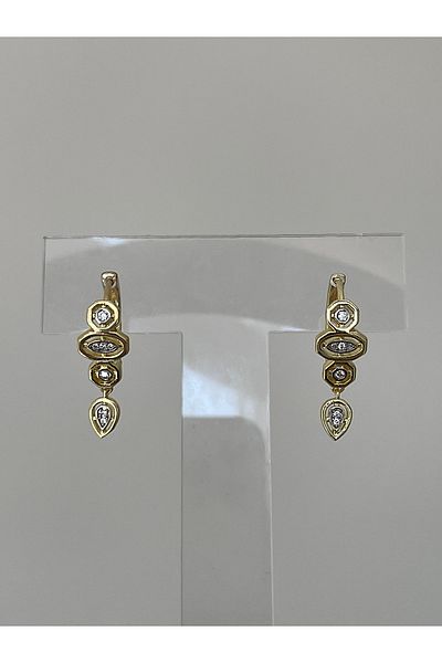 JELLY Women's Steel Gold Color Zircon Stone Geometric Drop Figured Stone Earrings