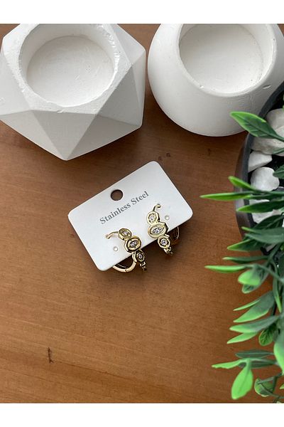 JELLY Women's Steel Gold Color Zircon Stone Geometric Drop Figured Stone Earrings