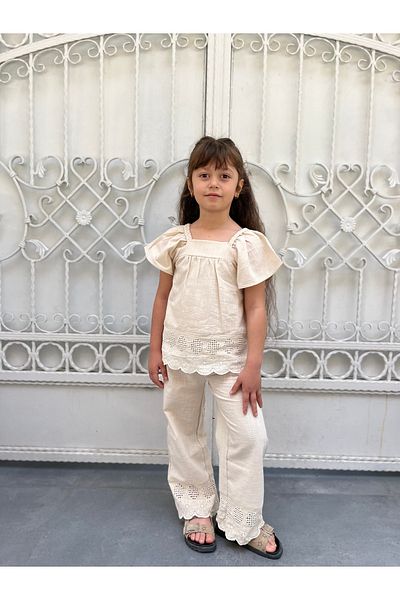HÇ Hülya Çelik KİDSWEAR 2018 Girl's Double Linen Suit with Pants