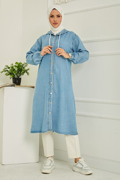 TOFİSA Καπέλο τζιν με κουκούλα και κουμπιά, ανοιχτό μπλε - 26644