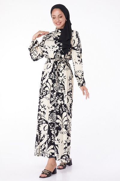 TOFİSA Patterned Dress Black - 13271
