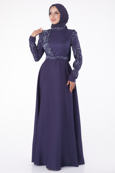 TOFİSA Βραδινό φόρεμα με πέτρες Navy Blue - 26197