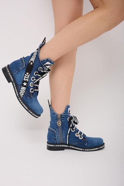 StarBlueMooN Women's Denim Boots with Summer Trock and Stripes