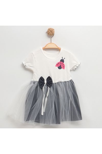 neocotton Tulle Lined Ladybug Baby Girl Short Sleeve Dress