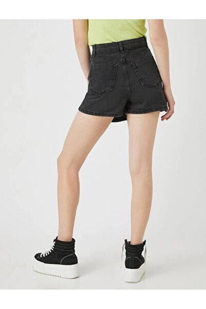 TugsatTasarTekstil Women's Anthracite High Waist Double Breasted Jean Shorts Skirt Without Lycra