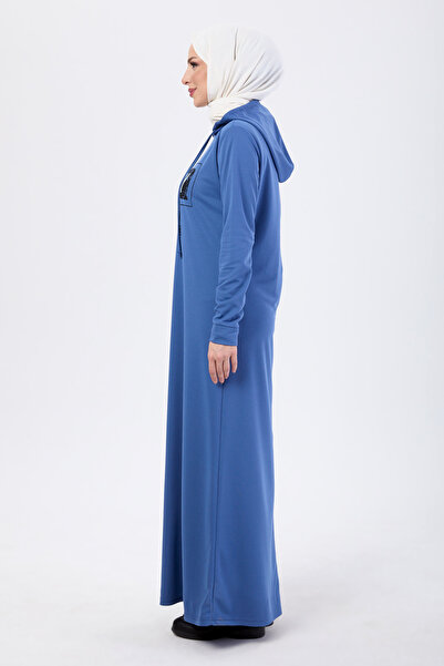 TOFİSA Blue Hooded Collar Women's Dress - 13090
