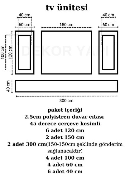 DİECOR Dekoratif Boyanabilir 2,5 Cm Duvar Çıtası Kesimli Hazır Paket Televizyon Ünitesi