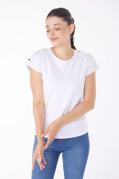 TOFİSA Button Detailed T-Shirt White - 25950