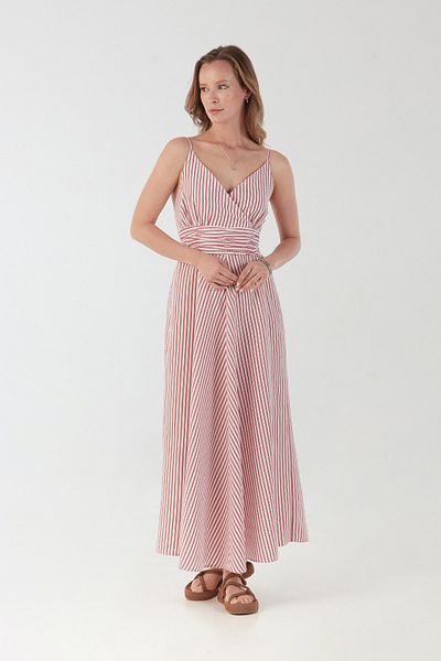 Fulla Moda Ριγέ φόρεμα με διπλό στήθος με λαιμόκοψη