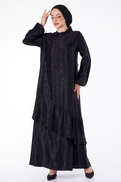 TOFİSA Сукня з оборками з деталями чорна - 25602