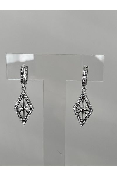JELLY Women's Steel Silver Color Zircon Stone Geometric Star Figured Dangle Earrings