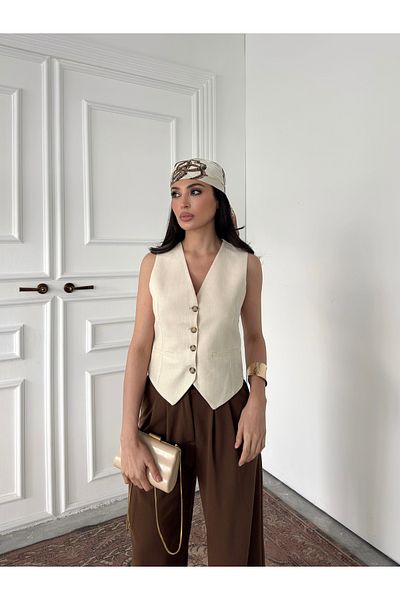 POP STORY Women's Buttoned Vest Front Button Stylish Slim Fit Sleeveless Vest