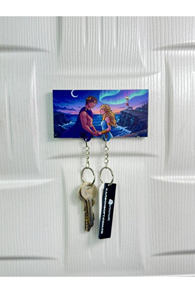 karbonsoft Ay Işığında Masalsı Çift El Yapımı Ahşap Temalı Romantik Anahtarlık