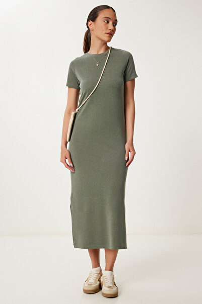 Lovelyİstanbul Βασικό καλοκαιρινό φόρεμα Modal DARK KHAKI LSJ0001