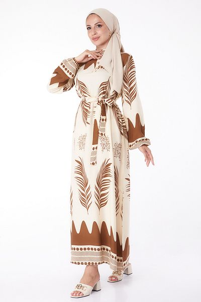 TOFİSA Juicy Patterned Patched Dress Brown - 13270