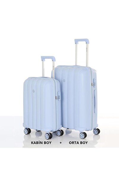 MÇS Bavul Orta ve Kabin 2li Set Kırılmaz Silikon Valiz V305 BebeMavi
