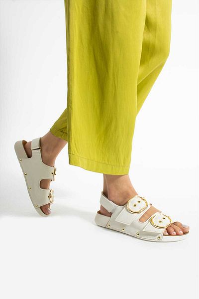 Moda Amour Mia White Sports Gold Buckle Women's Sandals