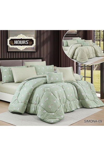 HOURS طقم لحاف من هورس نفرين 8قطع مشجر بنقشة عصرية ومميزة وجهين SIMONA-09