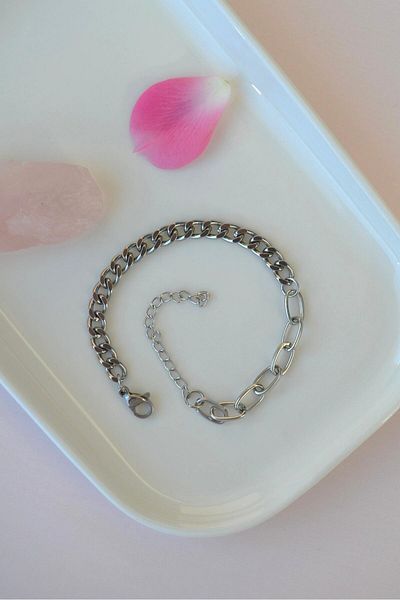 Sacce Scarves&Accessories Steel Mix Chain Bracelet – Paperclip & Snap Model