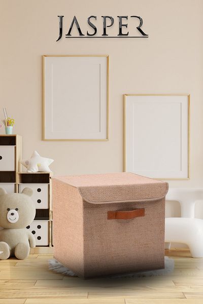 JASPER Closet Laundry Toy Organizer Jute Storage Box with Folding Lid-30X30X30Cm