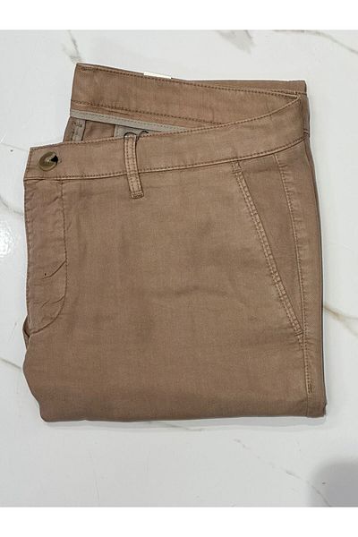 Kip Beige Woven Slim Fit Casual Trousers