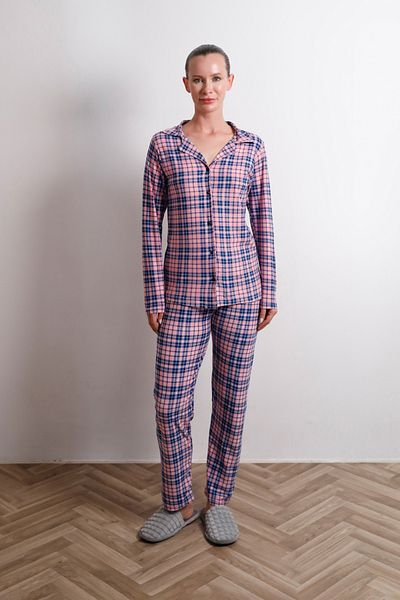 Fulla Moda Σετ πιτζάμες με καρό πουκάμισο με γιακά σουέντ
