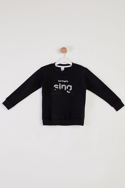 TOFİSA Girl's Black Embroidered Sweatshirt - 26457