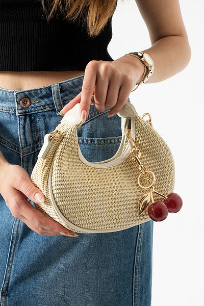 Night Γυναικεία τσάντα χεριών και ώμου Miela Model Straw Cream Charm Gift