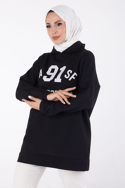 TOFİSA Printed Sweatshirt Black - 13329