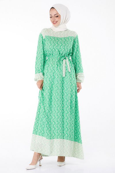 TOFİSA Ethnic Patterned Dress Green - 26231