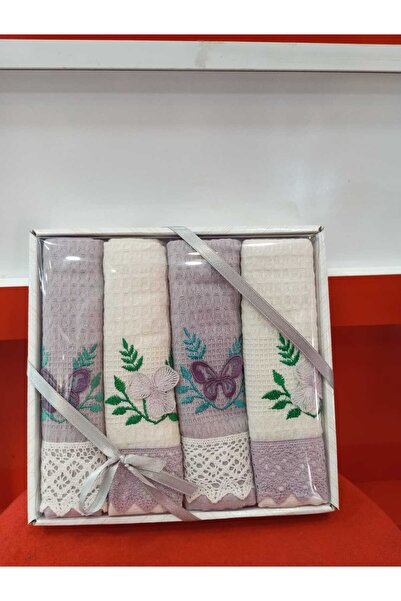 HİKMET ÇAPA HOME 4 LÜ PREMİUM KALİTE PAMUKLU SÜSLEMELİ MUTFAK HAVLUSU & PEÇET...