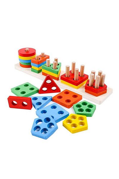 MARAH TOYS Wooden Educational Preschool Toddler Toys Shape Color Recognition Geometric Board Blocks Stack Sort