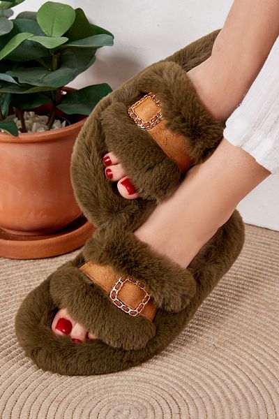 TOFİSA Women's Khaki Buckle Slippers - 26406