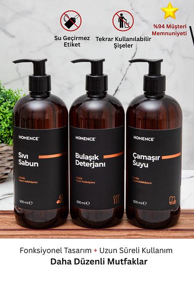 homence Liquid Soap Dishwashing Detergent Bleach Sticker Plastic Bottle Set Amber Soap Dispenser 500ml