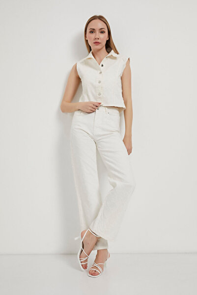 Arma Life Women's Pocketed Wide Leg Basic Ecru Baggy Jeans