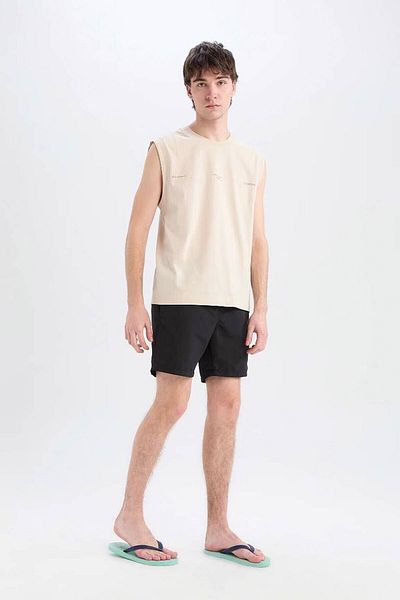 DeFacto Ανδρικό αμάνικο μπλουζάκι Boxy Fit Printed Beige E3218ax/bg106