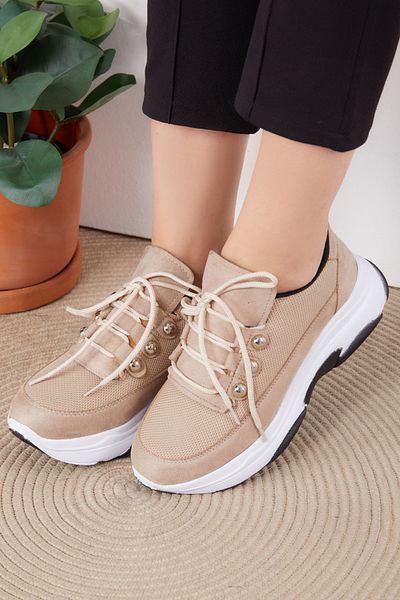 TOFİSA Pantofi sport de damă bej cu talpă înaltă - 26485