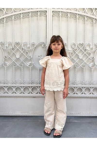 HÇ Hülya Çelik KİDSWEAR 2018 Girl's Double Linen Suit with Pants