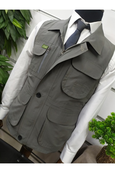 AYBİSSA ERKEK-ÇOK CEPLİ-YAKALI-FİLE ASTARLI-KETEN-YAZLIK-BAHARLIK-AVCI YELEK