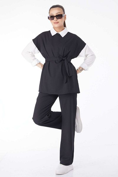 TOFİSA Short Sleeve Double Suit Black - 13133