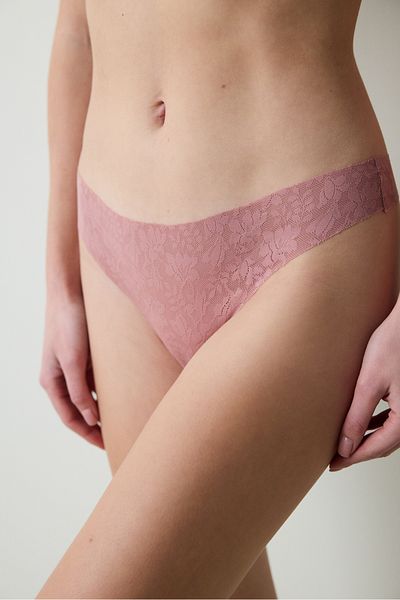 Penti Unsichtbare, lasergeschnittene, Spitzen-Dusty Rose-Tanga-Höschen
