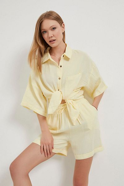 Arma Life Γυναικείο πουκάμισο Oversize Ελαστικό Μίνι Σορτς Κίτρινο Μουσελίνα Κάτω Σετ